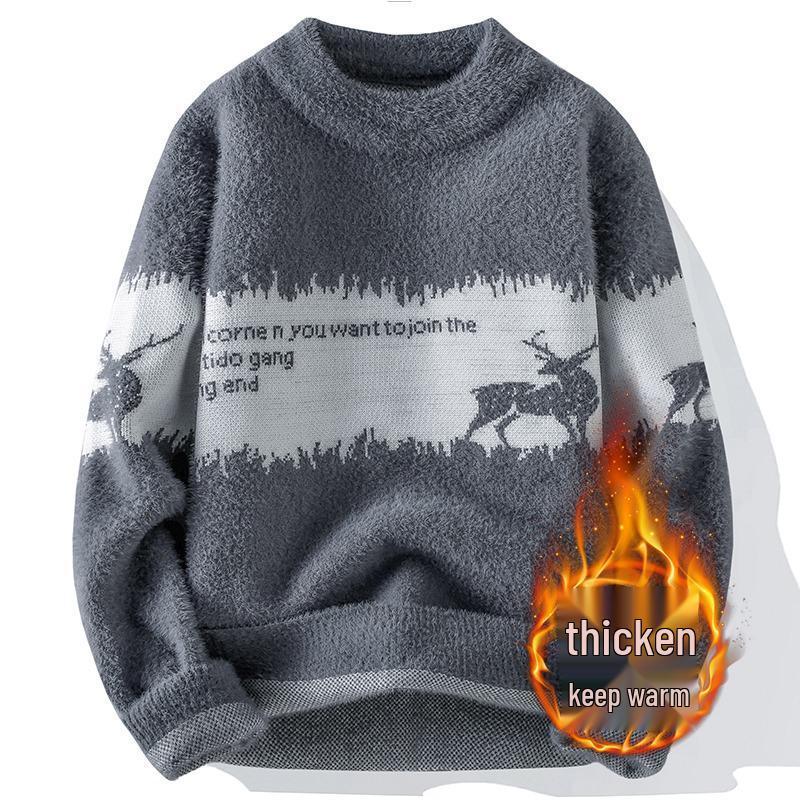 

Men s Faux Mink Velvet Half-High Collar Sweater - Warm Winter Base Layer L сірий колір