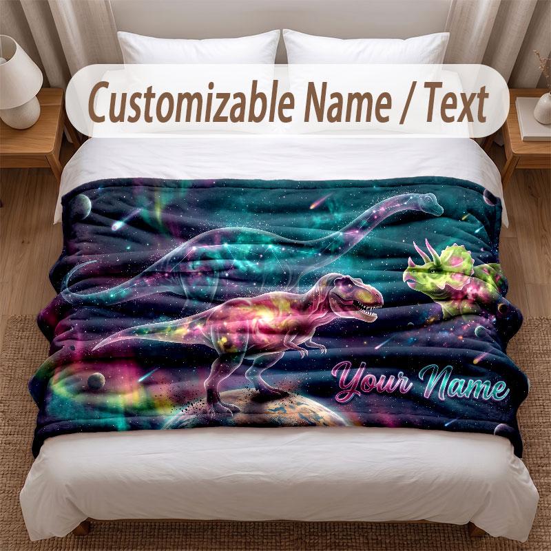 Dinosaurier-Thema Weiche Decke Personalisierter Benutzerdefinierter Name Textdruck Warme Decke Haus Sofa Schlafzimmer Dekor