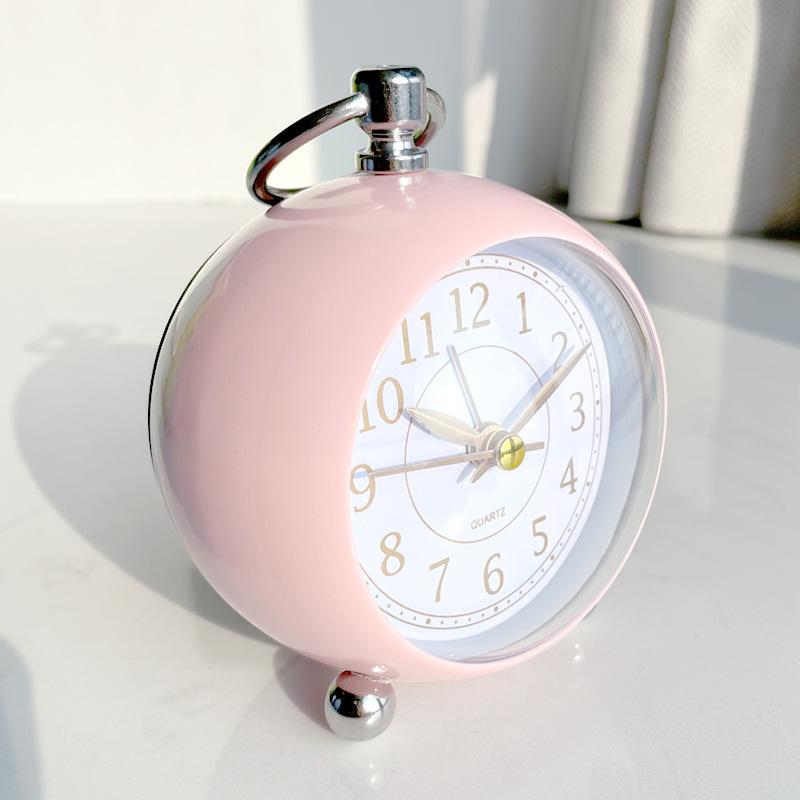 Metal Silent Alarm Clock with Night Lights Spherical Foiled Clock Face Student and Children's Desktop Alarm Clock