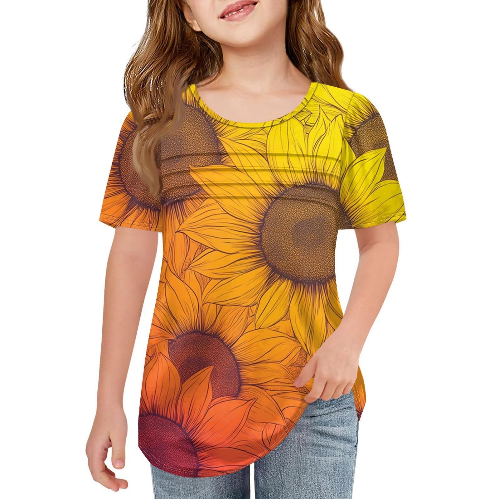 

Children Fold T-shirts Short-sleeved Summer Round Collar T-shirt Printing Flowers Leisure Coat 160 шафрановий