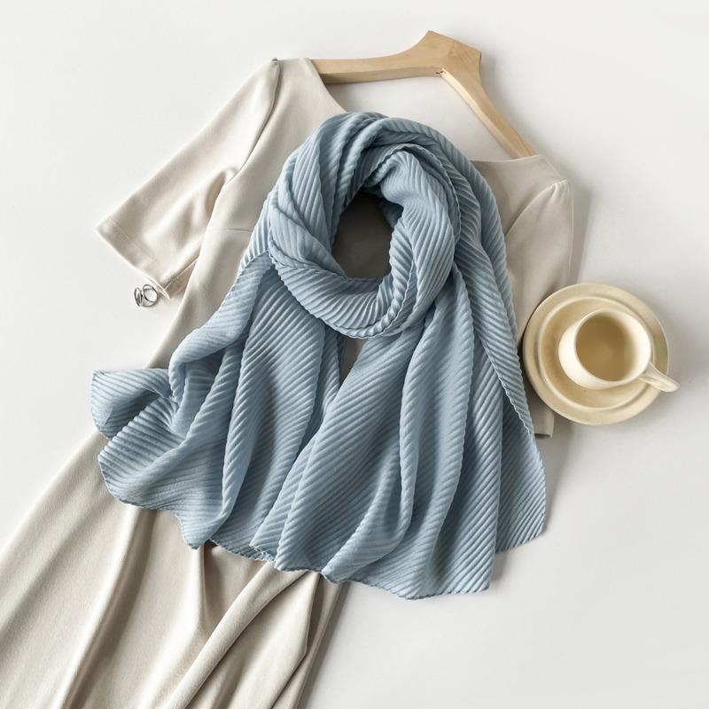 Solid Color Imitation Cotton and Linen Silk Scarf Pleated Women 180 * 90 Square Scarf Imitation Silk Scarf Headscarf