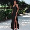 2026 V Neck High Split Long Summer Elegant Slip Dress Women Sexy Backless Bandage Evening Party Dresses Solid Color A-line Slim Fit Hot Girl Clothing