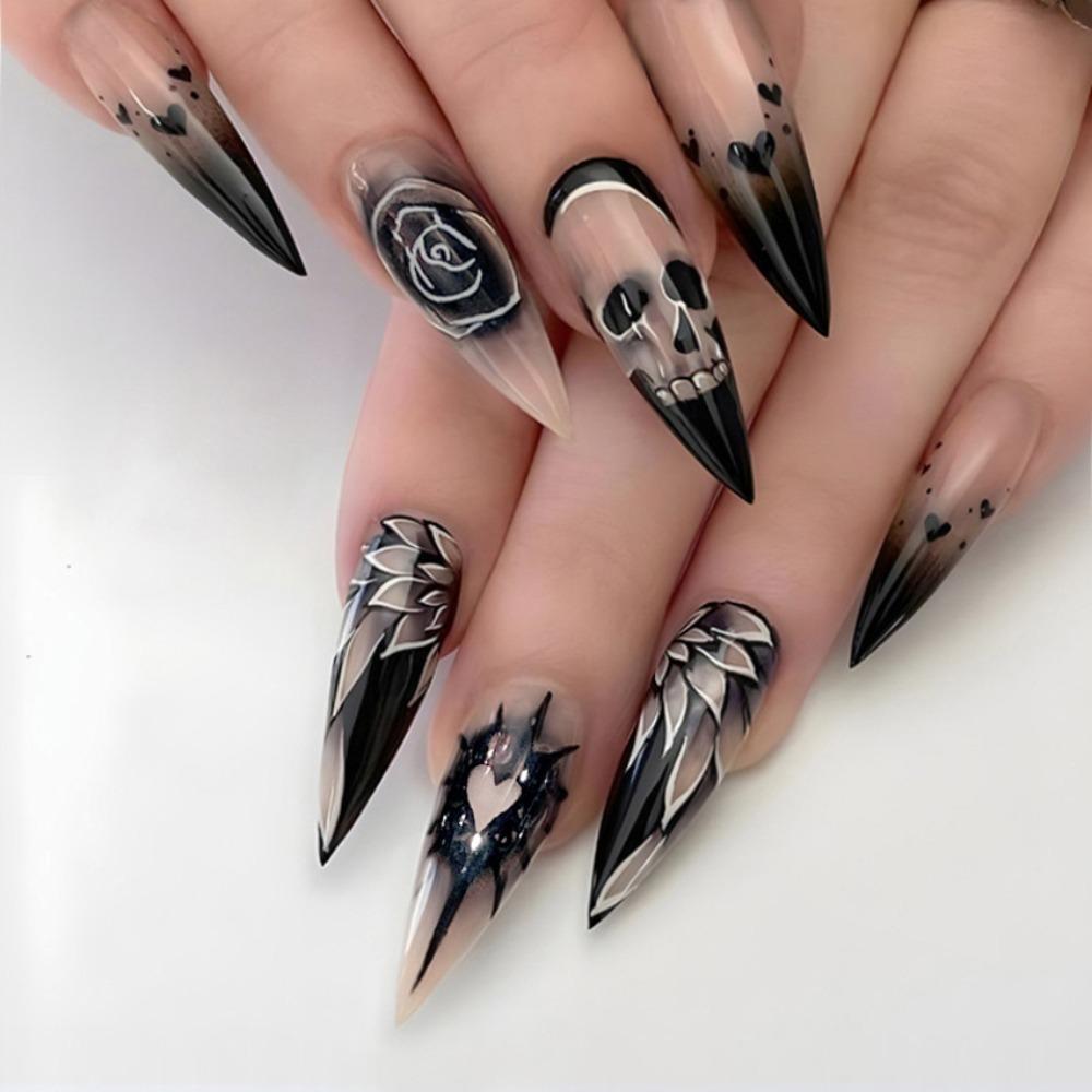 

Повне покриття Grandiose Nail Rose Press on Nails Halloween Skull Fake Nails Halloween Carnival