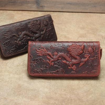 Shijiangxin Pochette Vintage in Pelle Crazy Horse con Catena, Porta Carte con Drago e Tigre in Rilievo