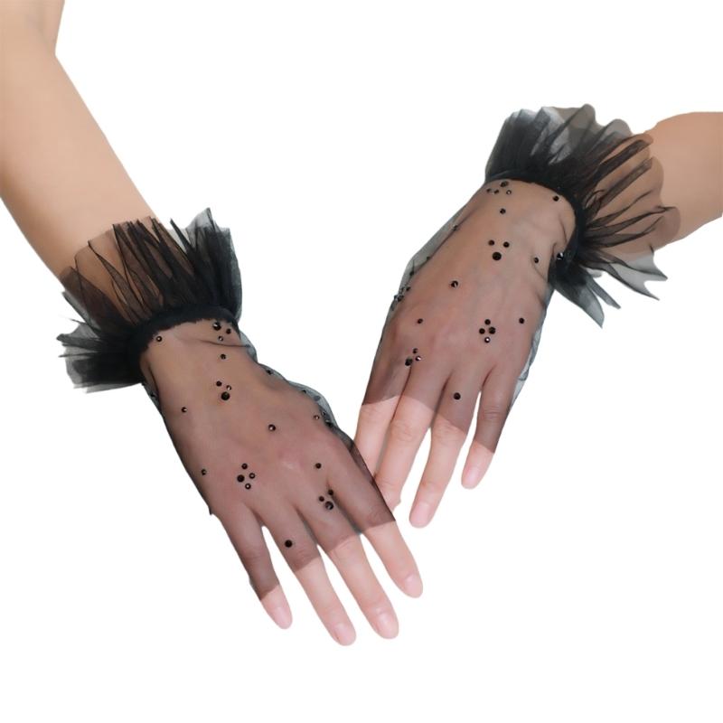 

Elegant Rhinestones Gloves Long Sheer Gloves Wedding Dress Gloves Evening Party Accessories Handwear Photography Props чёрный