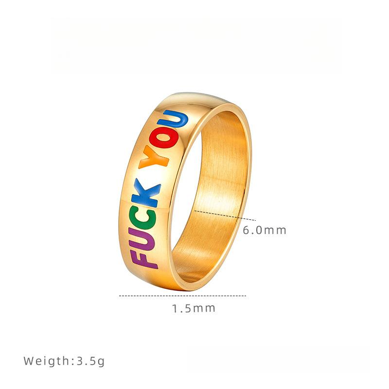 Color English Alphabet Ring Hip Hop Niche Cool Wide Ring Titanium Steel Electroplating Non-Fading Female