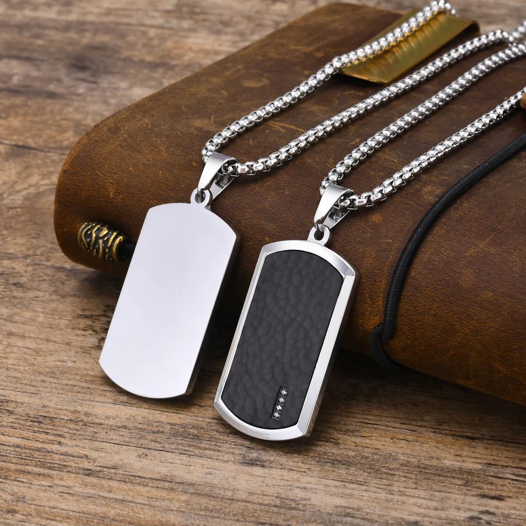 Dog Tag Necklaces for Men Dad Father Papa Husband,Waterproof Stainless Steel Square Pendant with Box Chain Collar Gift