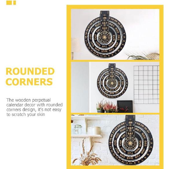 HOMSFOU Perpetual Calendar Pendant Wood Perpetual Wall Calendar Home Wall Calendar Circular Perpetual Wall Calendar Perpetual Calendar Wall Hanging