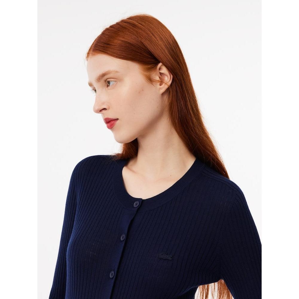 Lacoste Dámský kardigan úzkého střihu s žebrováním a kulatým výstřihem Af2560 54n 166 q2nAf2560 54n166
