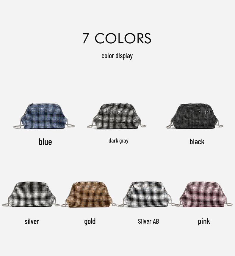 Cloud Bag: Women's Rhinestone Evening Clutch with Shoulder Chain, Shell-Shaped Crossbody.