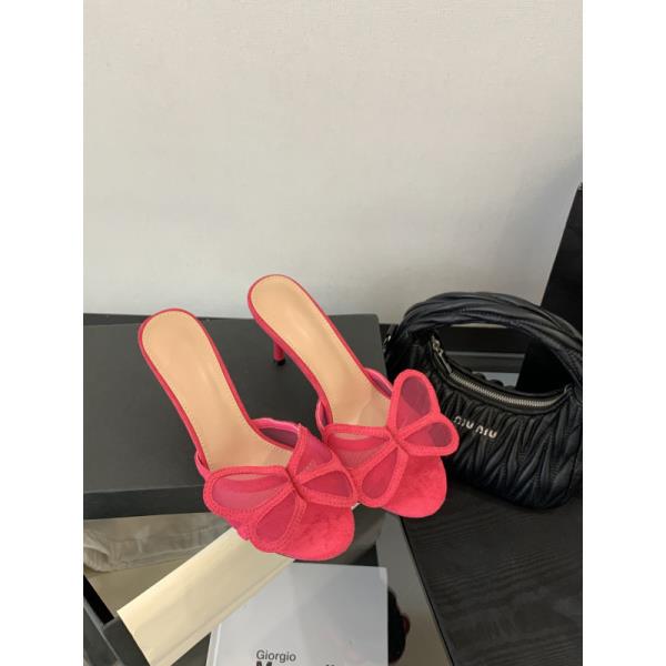 

Модная обувь Женская 2025 Тонкий каблук Женские тапочки Низкий Бант Новинка Сексуальные Римские шлепанцы Резина ПУ ткань Копыто Бант Женская 35