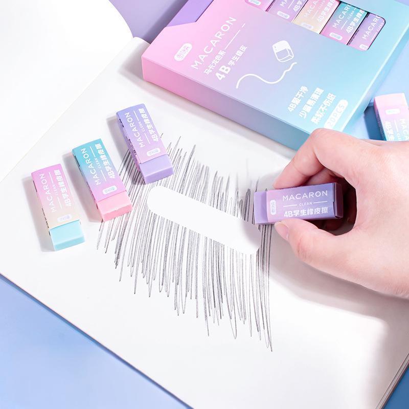 Gradient macaroon colour 4B eraser for primary school students no chips no marks erases cleanly for exams art eraser