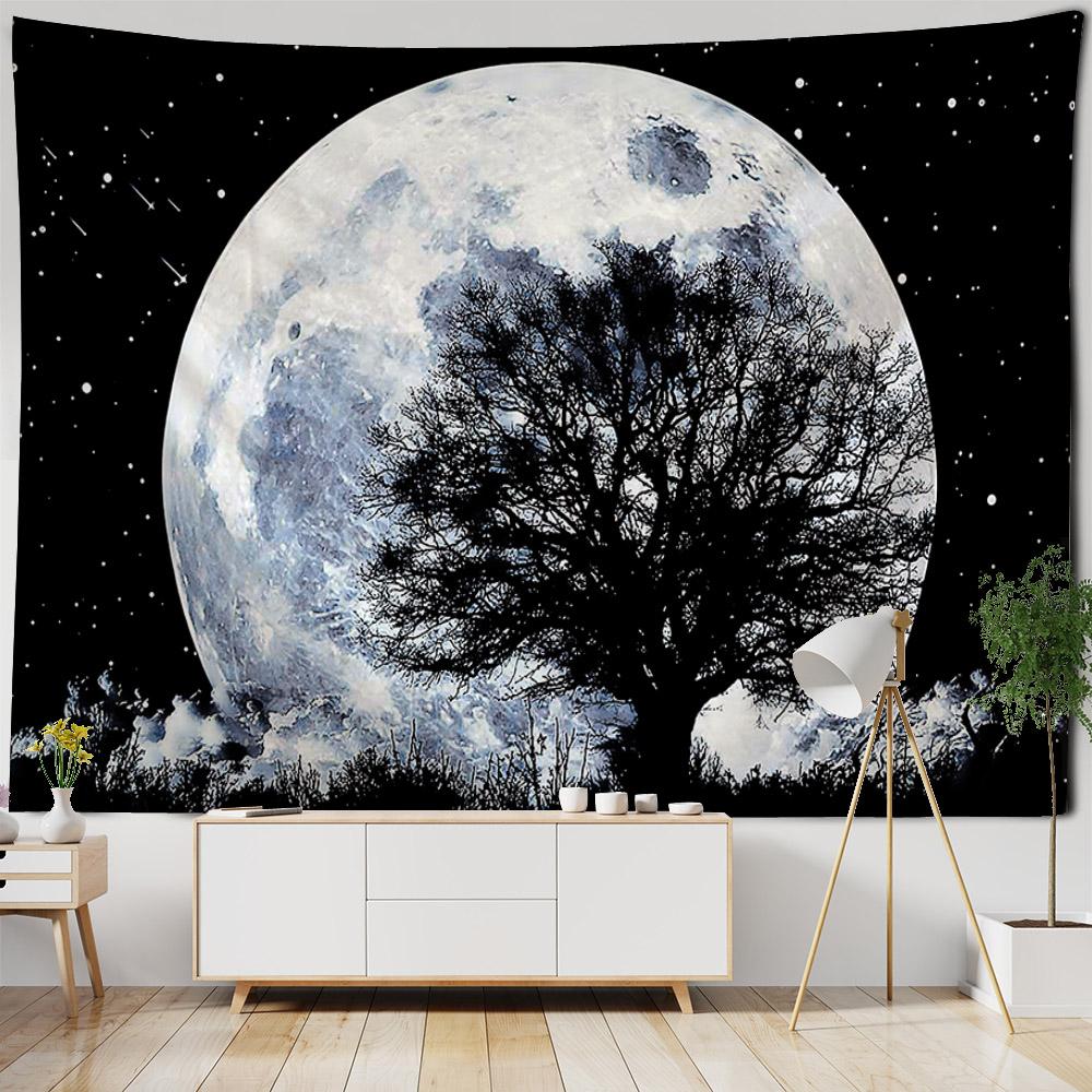 Mountain Starry Sky Tapestry Hippie Bohemian Wall Hanging Living Room Home Aesthetics Fabric Decoration Background Poster
