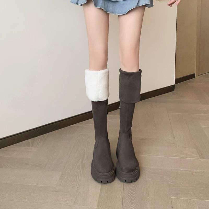 Women's Suede Two-Way Over-the-Knee Furry Thigh-High Boots, 2025 Autumn/Winter, Thick Sole, Fits Small/Large Calf