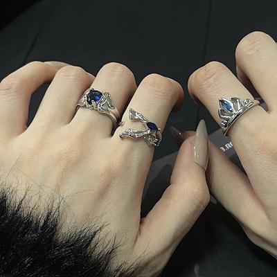 Aquamarine Crown French Open Ring Niche Design High Fashion Jal Personality Light Luxury Ring Women