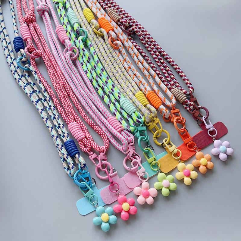 Sweet Colorful Long Cell Phone Lanyard Detachable Anti Lost Phone Shoulder Straps Simple Flower Pendant Mobile Phone Charms