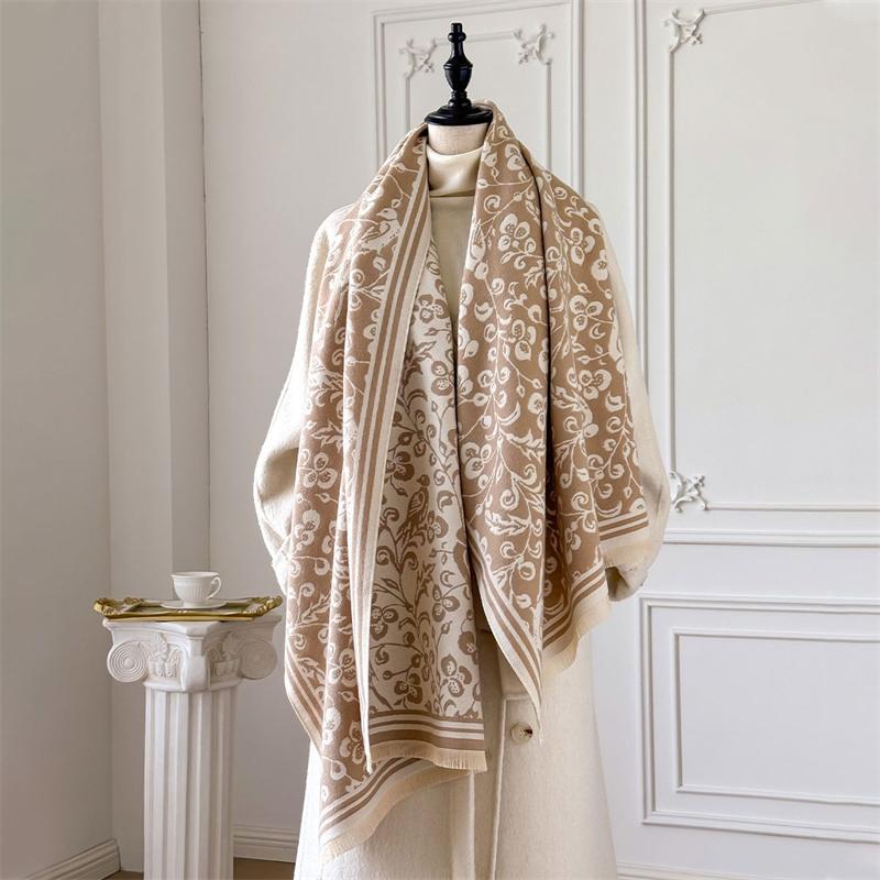Winter Cashmere Scarf for Women Luxury Warm Shawl Floral Print Windproof Cape Pashmina Handerchief designer Female Scarf