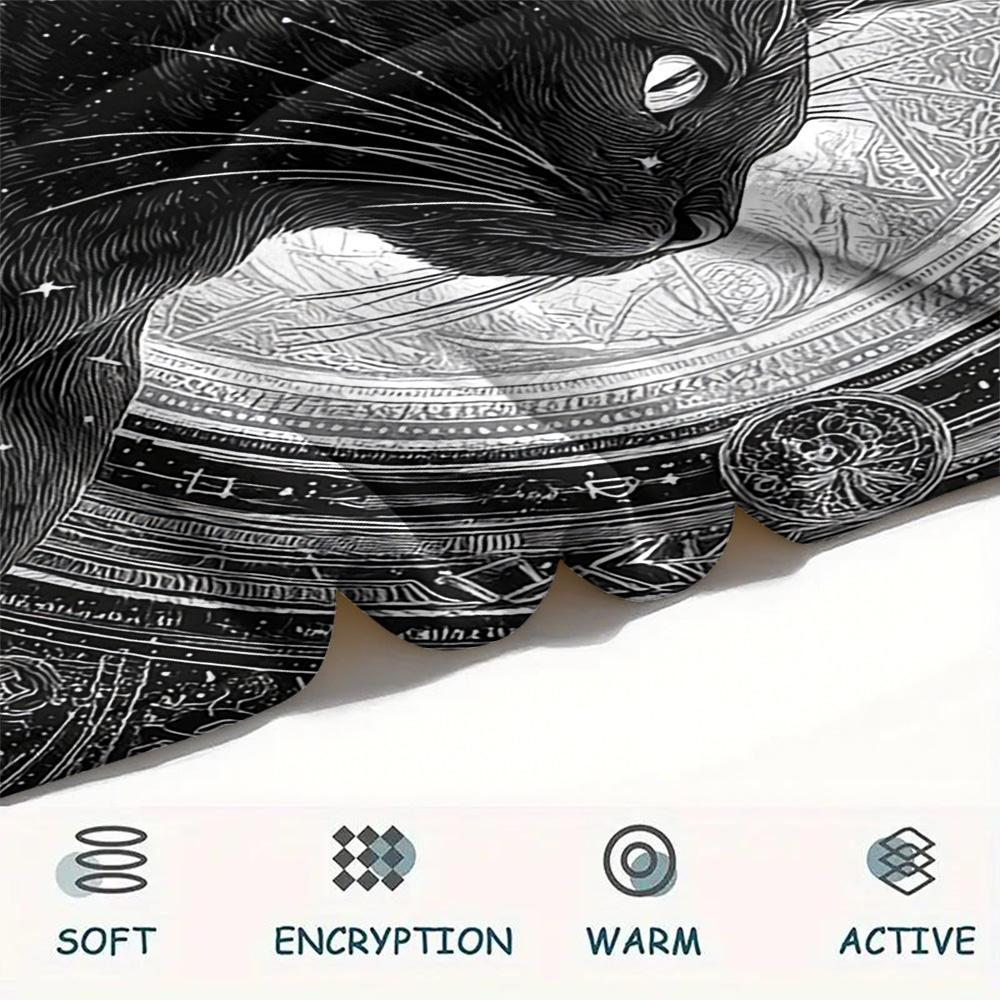 Black Cat Print Flannel Blanket, High Quality Comfortable for All Seasons, Home Decor, Warmth and Comfort, Perfect for Christmas Gifts