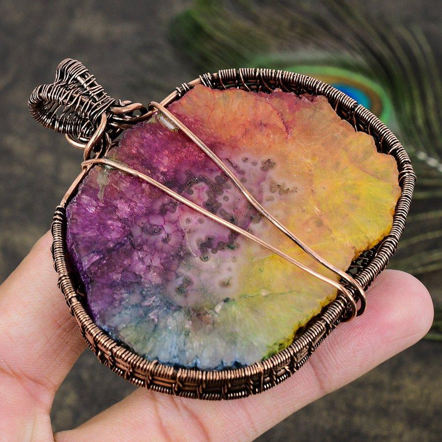 Rainbow Solar Quartz Copper Wire Wrap Jewelry Pendant 3.27 P9w72