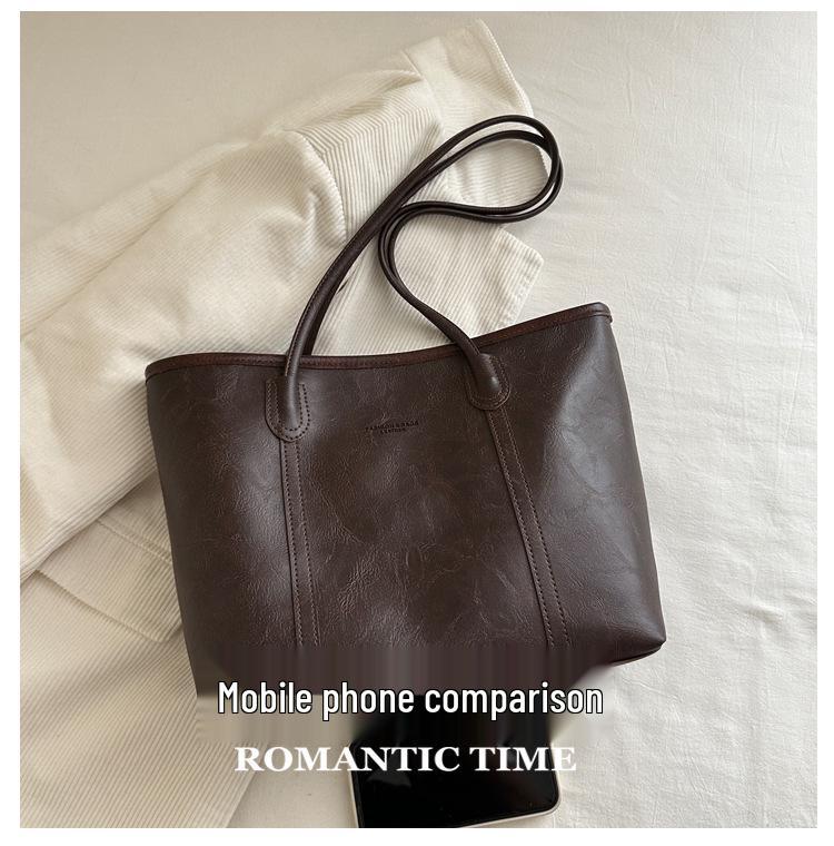 Versatile Retro Tote Bag - Large-Capacity Shoulder Bag for Commuting and Leisure, Korean Style