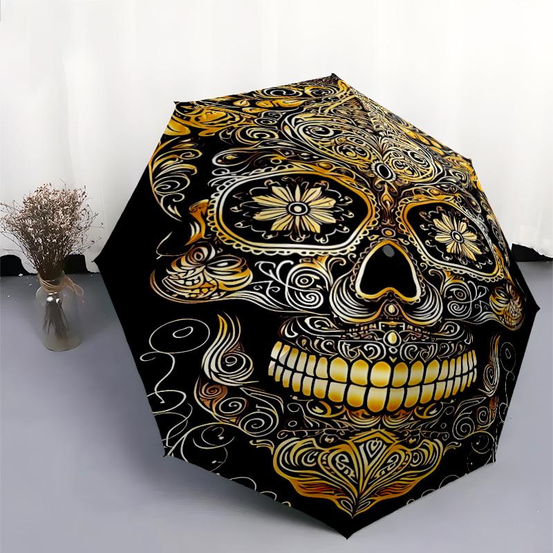 1pc   Skull Umbrella Portable Folding Umbrella Iron Frame Hole Bone Structure Outdoor Home Umbrella