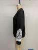 2025 Autumn Black Lace Patchwork Long Sleeve Casual Round Neck Hoodie for Women