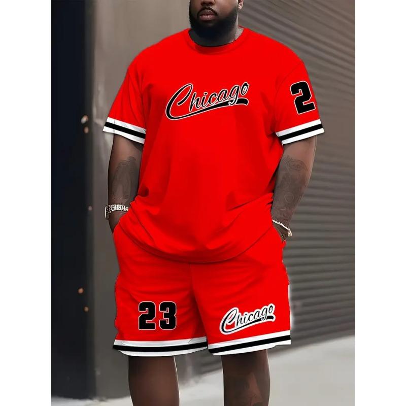 Sommer Buchstabenfarbdruck Modische lockere Herren Alltagsbequeme zweiteilige kurzärmelige Sportbekleidung