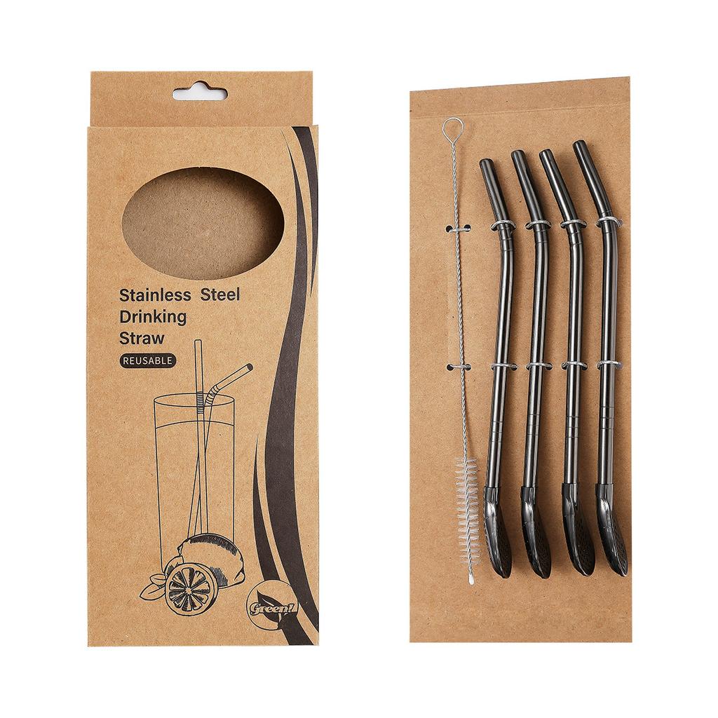 5 Pcs/set 304 Stainless Steel Tea Drinking Straws Spoon Yerba Mate Tea Filter Reusable Bombilla Gourd Tea Tools Bar Accessories
