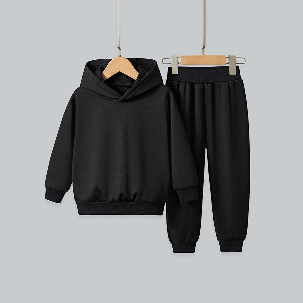 Children's Solid Color Hooded Sweatshirt Set - European and American Style for Autumn/Winter