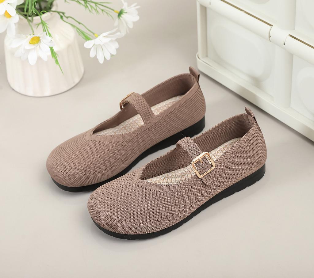 Women's Shoes Round Head Breathable Fly-woven Surface Single Shoes Non-slip Soft Sole Comfortable Casual Shallow Mouth Shoes