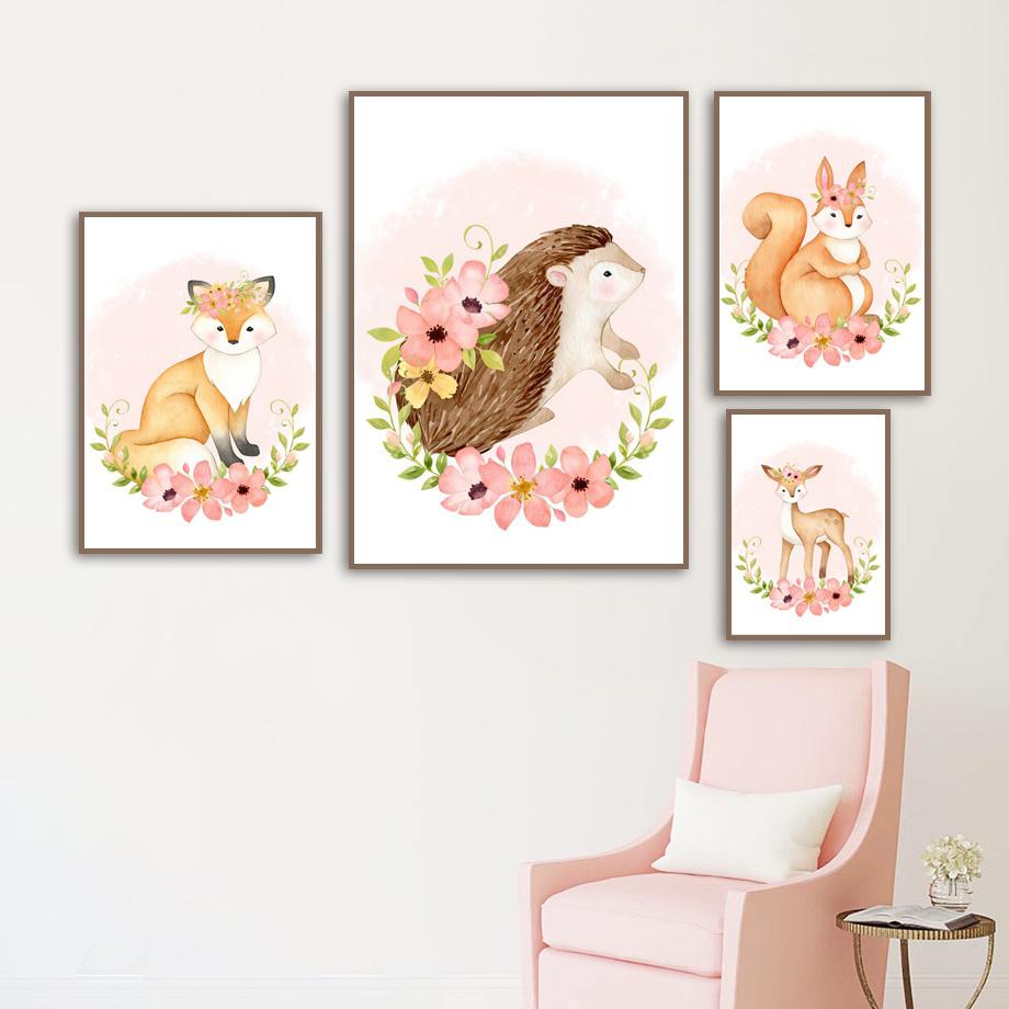 Forest Animals Owl Fox Rabbit Deer Nursery Nordic Posters And Prints Wall Art Canvas Painting Girl Pictures Baby Kids Room Decor