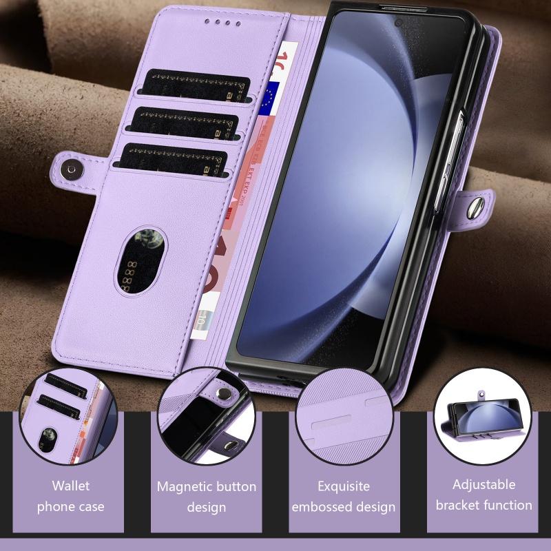 Thin Suede Flip Stand Leather Phone Case for Samsung Galaxy Z Fold 7 5G 6 5 4 3 Fold7 Fold6 Fold5 Fold4 Wallet Card Cover Coque