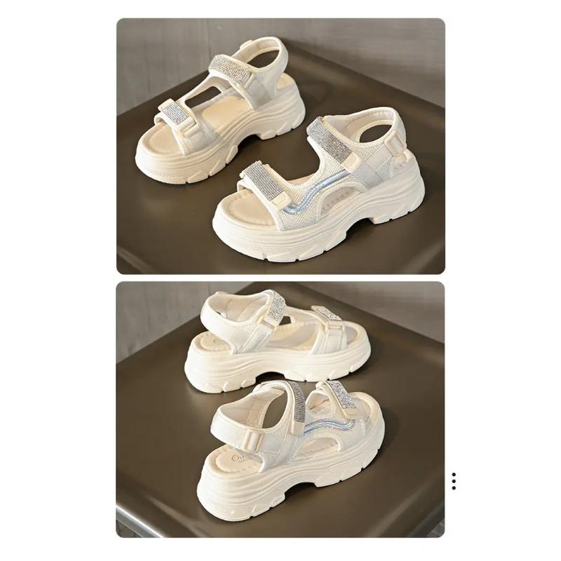 Women's Rhinestone Platform Sandals Non-Slip Thick Sole Open Toe Sandals for Casual & Party Wear