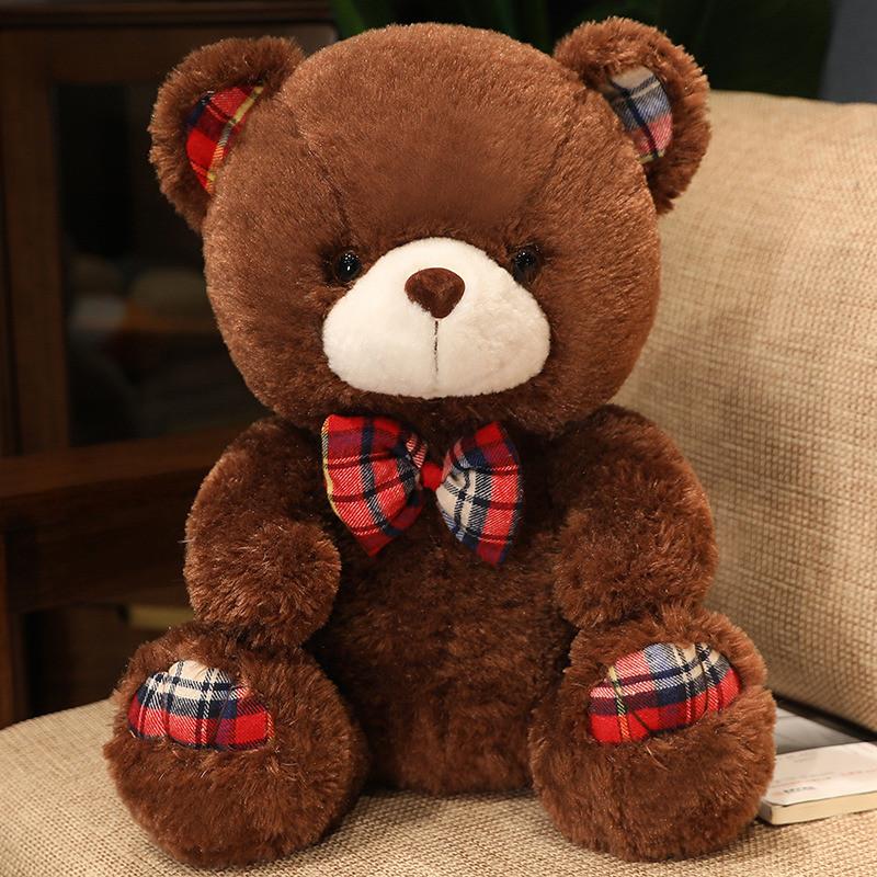 Teddy Plaid Bow Bear Plush Toy Cartoon Love Card Girl Valentine Day Dolls Gifts