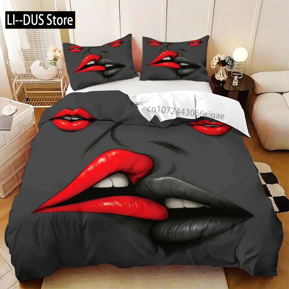 

Comforter Lips Pattern Printed Bedding Set1 +2 S Suitable For Couples And Adults Bedroom Home Decoration Comforter (quilt)-EU Single(135*200cm)3pcs