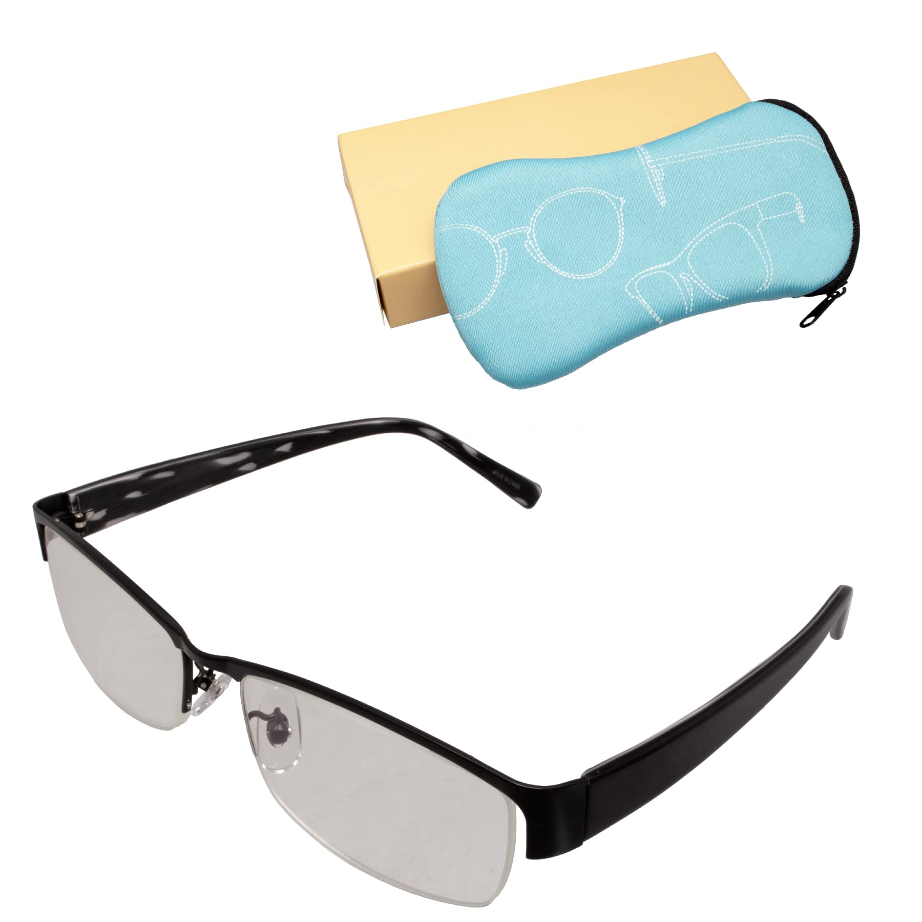 

Очки для чтения Galaxsee с синей оправой из нержавеющей стали, повседневные, делового типа и мужские, GAL-02 (C4 Черный, +2.50)