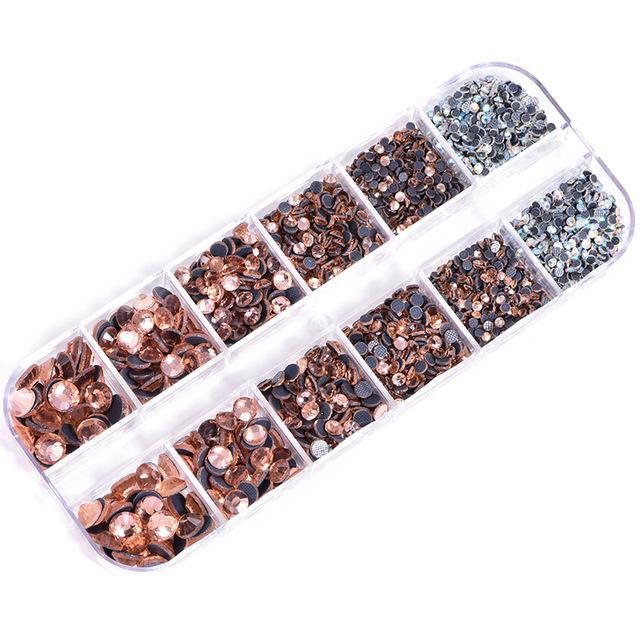 12-Grid Boxed Rhinestones, Glass Dmc Hot Diamonds, Crystal Clothing Accessories, Jewelry Diy Tool Set