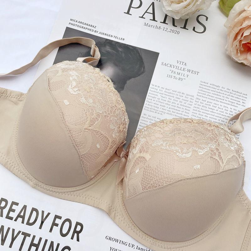 Sexy plus-size lace bra, thin cup gathering and adjusting upper support underwear