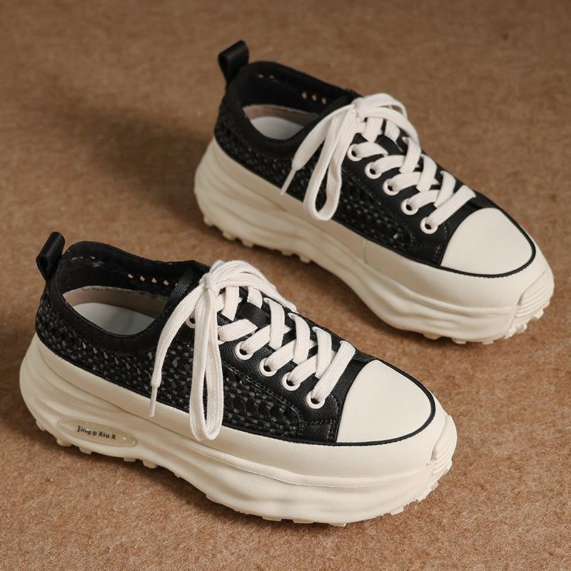 Leather Thick-soled Forrest Gump Shoes Women's Spring and Autumn New Versatile Leisure Sports Heightening Lightweight Dissolving Non-slip Small