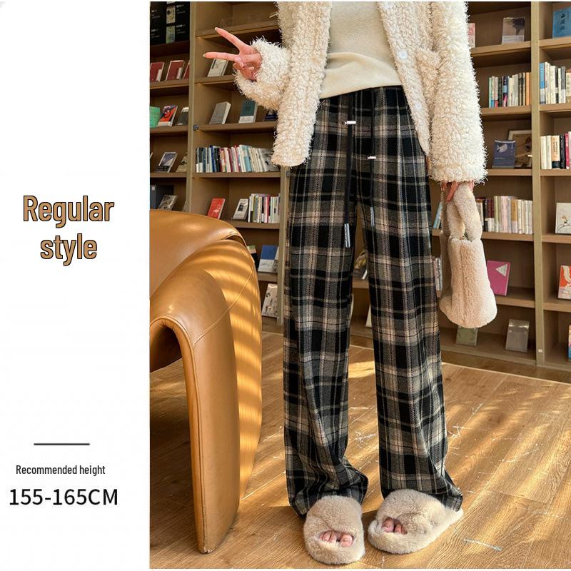 

2024 Plaid Maternity Wool Pants, Plus Velvet, Extended-Length, Casual Wide-Leg, Perfect for Spring and Autumn XL
