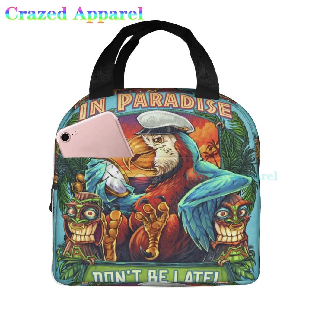 Painted Parrots Birds Plam Tree Oxford Cloth Lunch Bag Tote Lunch Box Reusable Cooler Organizer Bag For Unisex Fishing Picnic