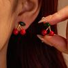 GEMCHIC Women's Cute Cherry Stud Earrings 2025 New Fashion Fruit Design Stainless Steel Red Green Leaf Jewelry