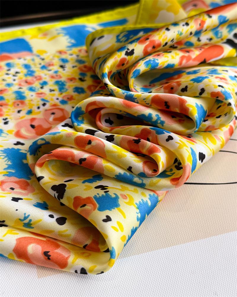 Women S Floral Printed Silk Like Square Scarf For Summer