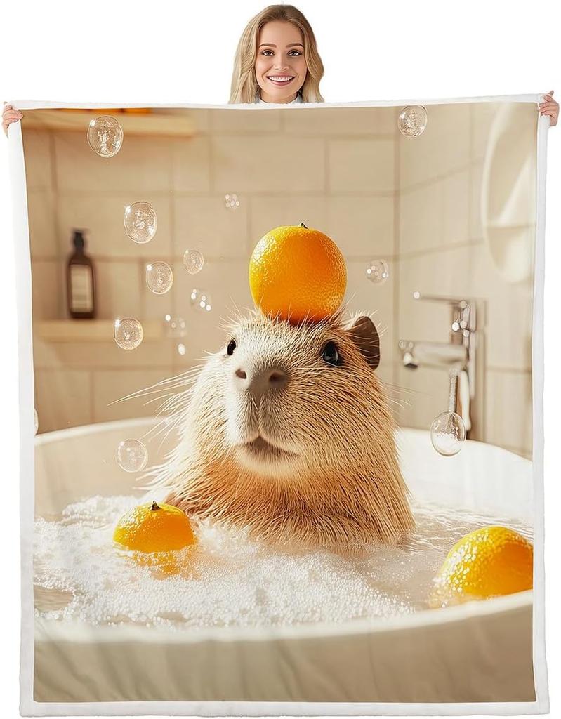 GUOYU Blanket Capybara Throw Blanket Queen Size Cute Animal Flannel Blanket Lovely Pet Capybara Bedroom Decor for Kids Boys Girls Children