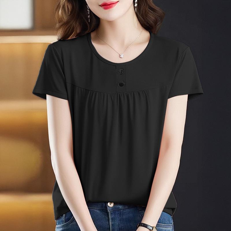 Dámské tričko s krátkým rukávem na léto Volné Nadměrné velikosti Mikina s polovičním rukávem pro matky Top zakrývající bříško