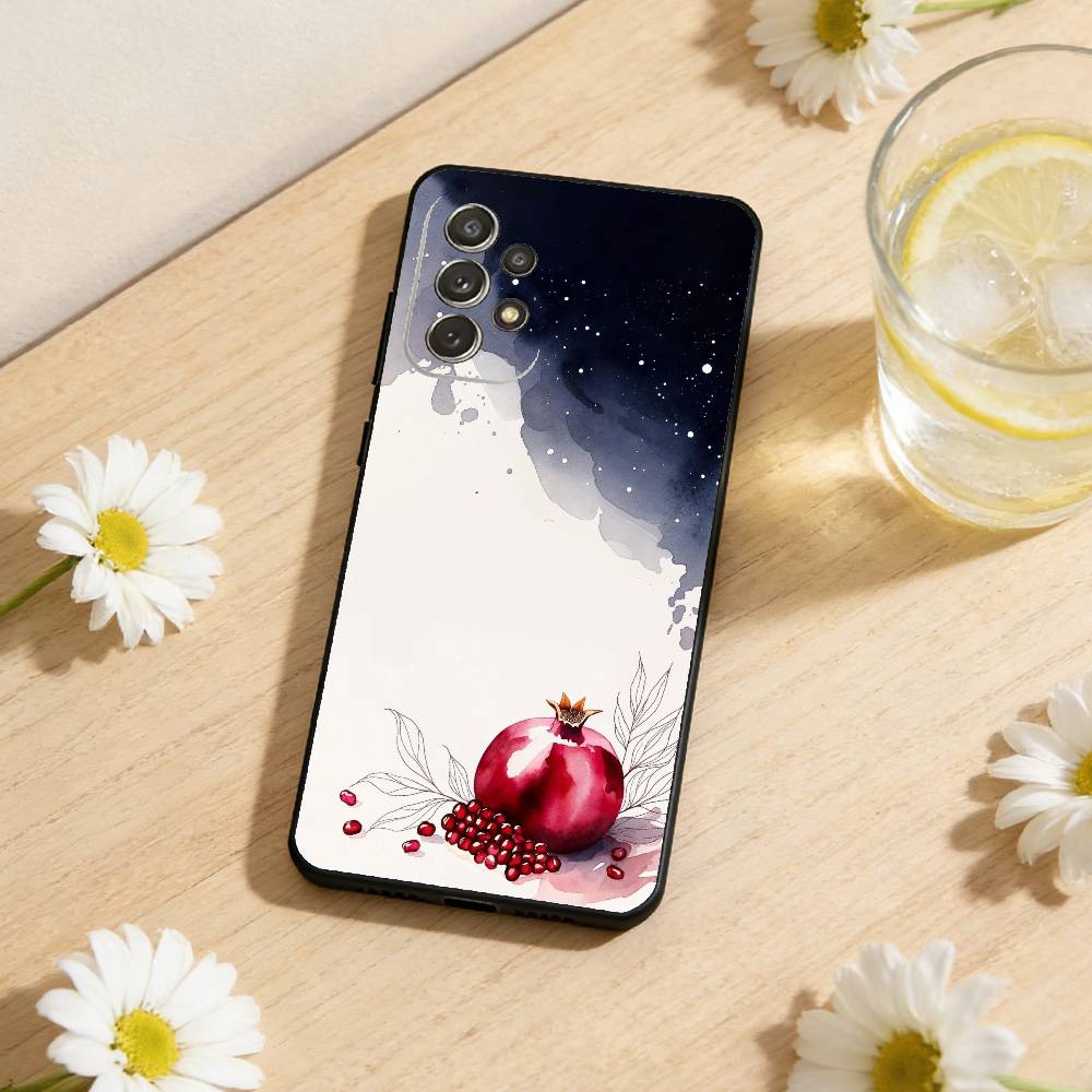 Fruit Pomegranate Painting Phone Case For Samsung S26,S25,S24,S21,S22,S23,S30,Ultra,S20,Plus,Others Soft Black Cover