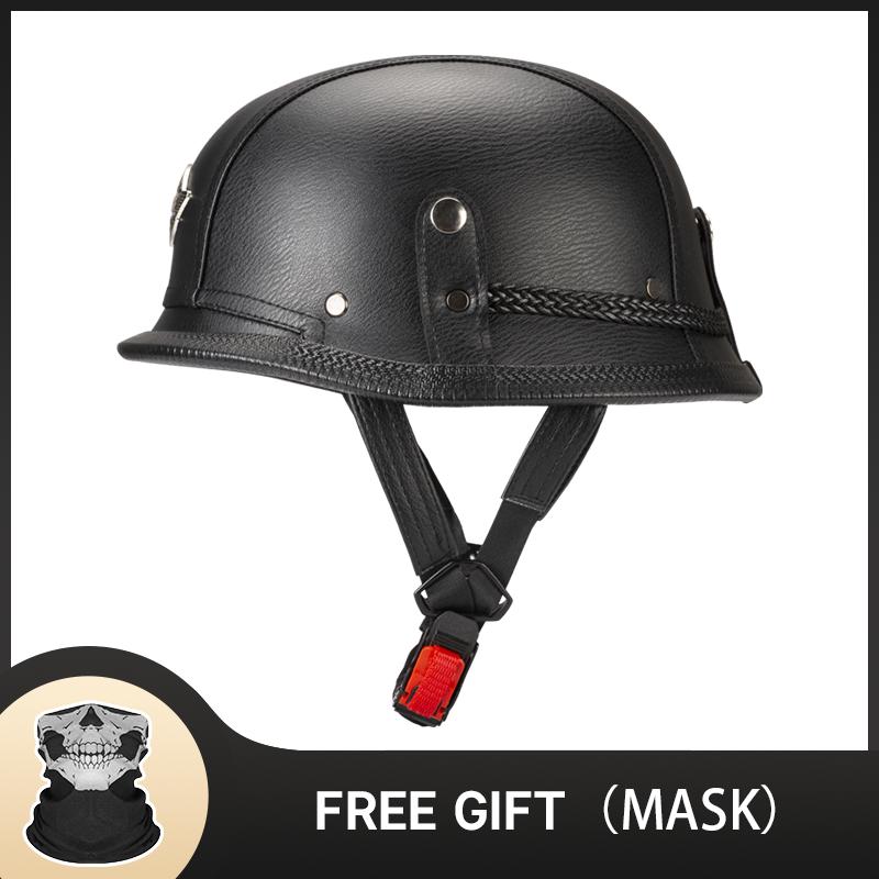 S-4XL German Vintage Motorcycle Cruiser Helmet Half Face Helmet Motorcycle Helmet Bright Black Car-styling DOT ece Approved