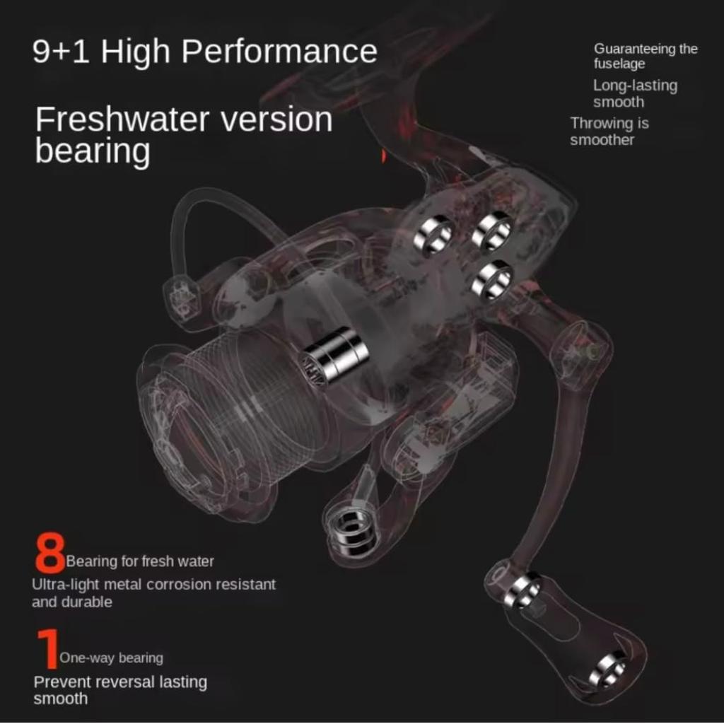 Spinning Lightweight Gear 4kg for and Light Stream Fishing Fi's+7 Reel, 1000, 1500, 2000, 136g, 9+1 Bearings, 5.21 Ratio, Drag, Ajing, Rockfishing,