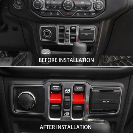 Car Window Lift Switch Button Cover For Jeep Wrangler JL JT 2018- Bright Red
