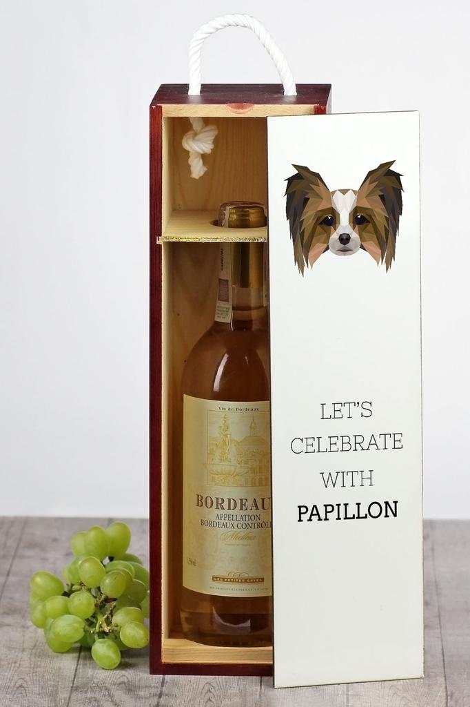 Papillon, Spaniel Kontynentalny - Geometryczne Pudełko Ze Zdjęciem I Napisem Na Wino Marki Art-Dog